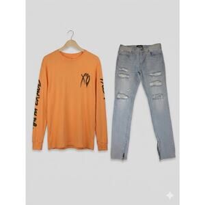 The Weeknd X0 Melted Face LS Tee T-Shirt Size L Y2K Streetwear & Jeans 32x32 Lot